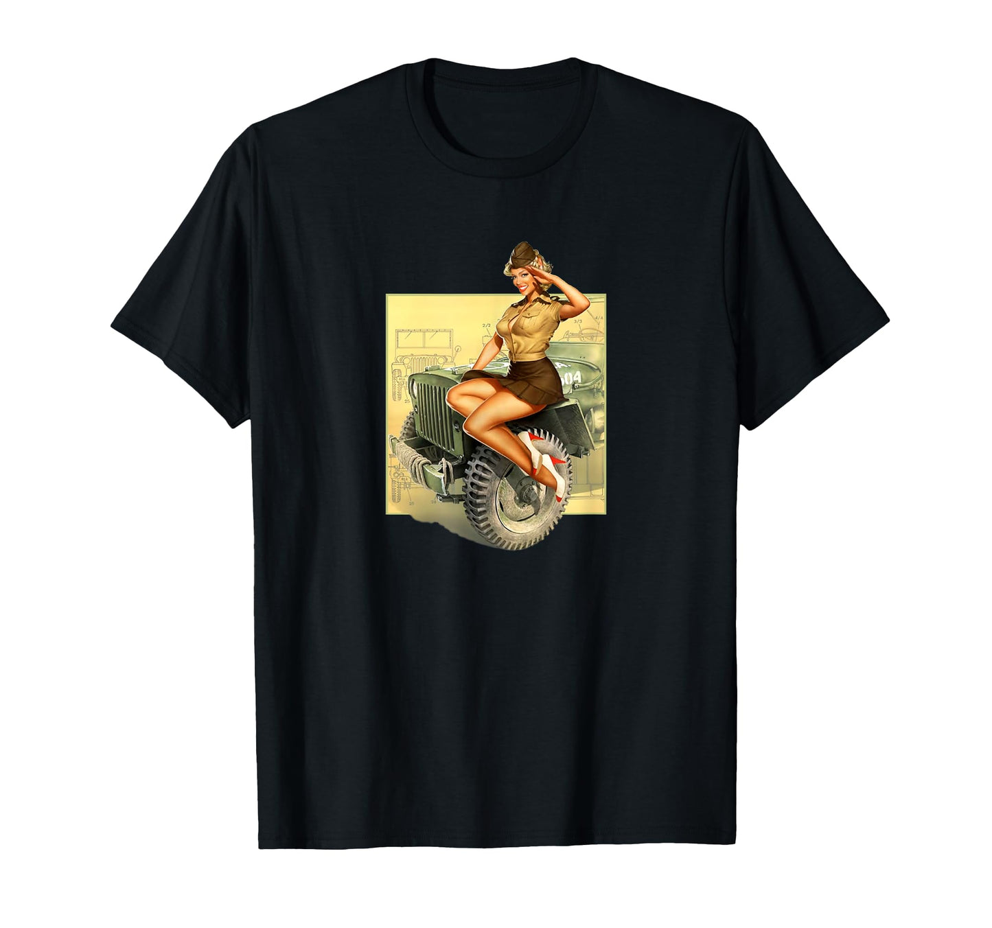 Pin Up Willys Mb Ww2 T-Shirt - Novelty Apparel for Adults - T-Shirt, Sweatshirt, Hoodie