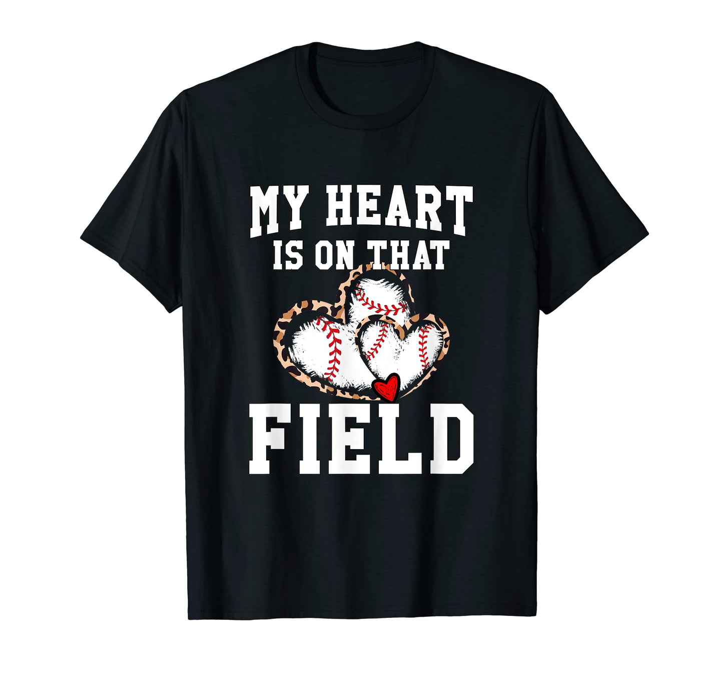 Baseball Leopard Heart Distressed Baseball T-Shirt - Graphic Print Unisex - T-Shirt, Sweatshirt, Hoodie