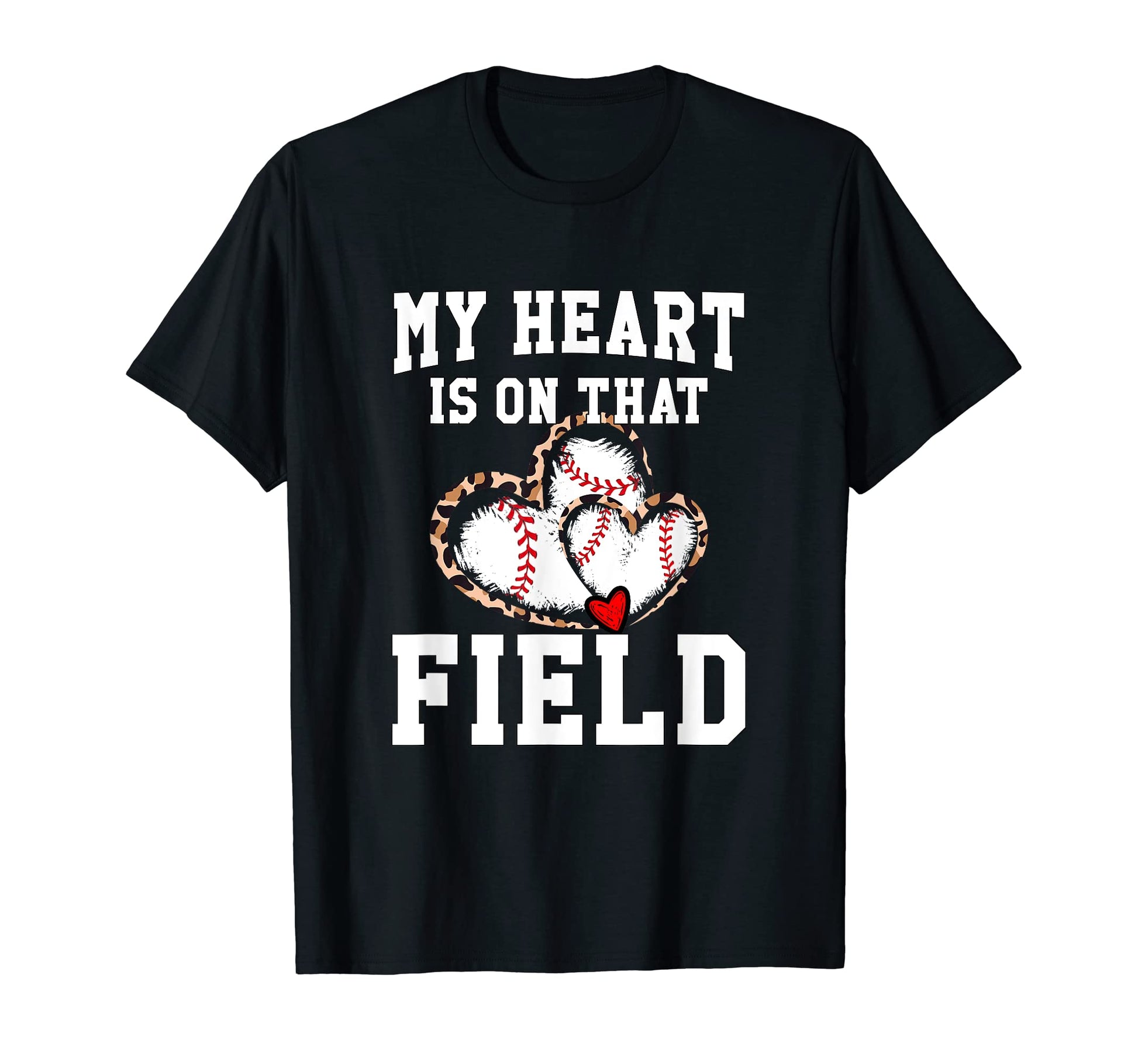 Baseball Leopard Heart Distressed Baseball T-Shirt - Graphic Print Unisex - T-Shirt, Sweatshirt, Hoodie