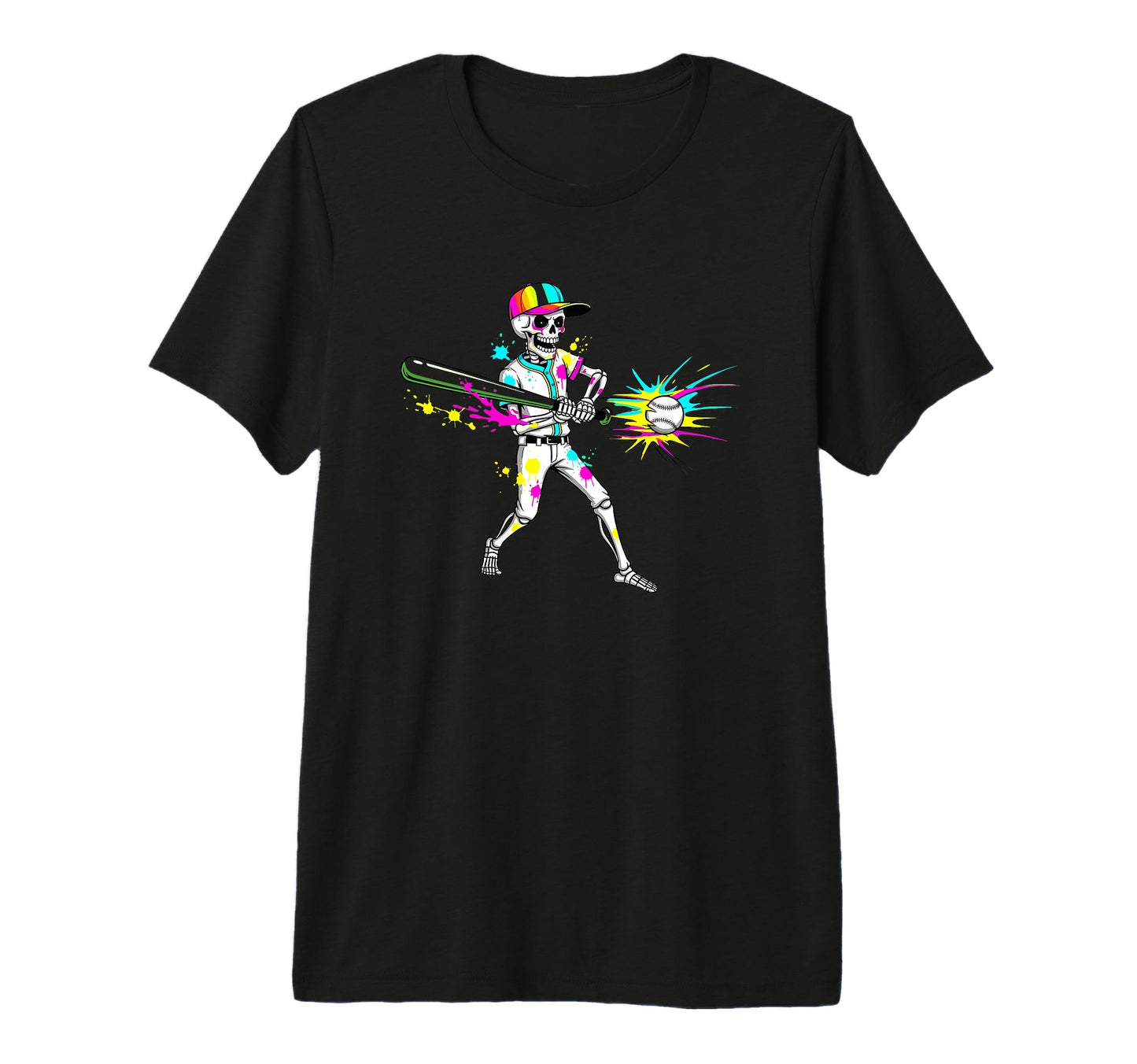 Colorful Skull Baseball Batter Paint T-Shirt - Unique Graphic for Adults - T-Shirt, Sweatshirt, Hoodie
