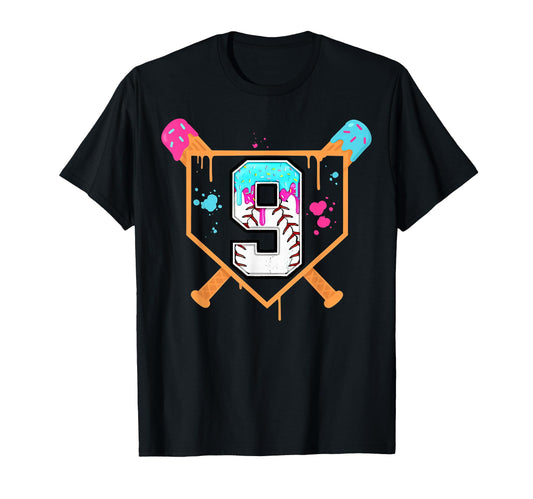 Baseball 9Th Birthday Ice Cream Drip T-Shirt - Custom Art Print Men Women - T-Shirt, Sweatshirt, Hoodie
