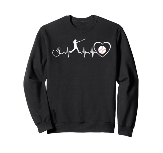 Baseball Heartbeat Pulse Funny Sweatshirt - Unique Graphic for Adults - T-Shirt, Sweatshirt, Hoodie