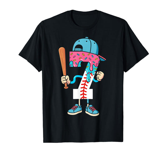 Baseball 7 Year Old Ice Cream Drip T-Shirt - Fun Novelty Design Men Women - T-Shirt, Sweatshirt, Hoodie