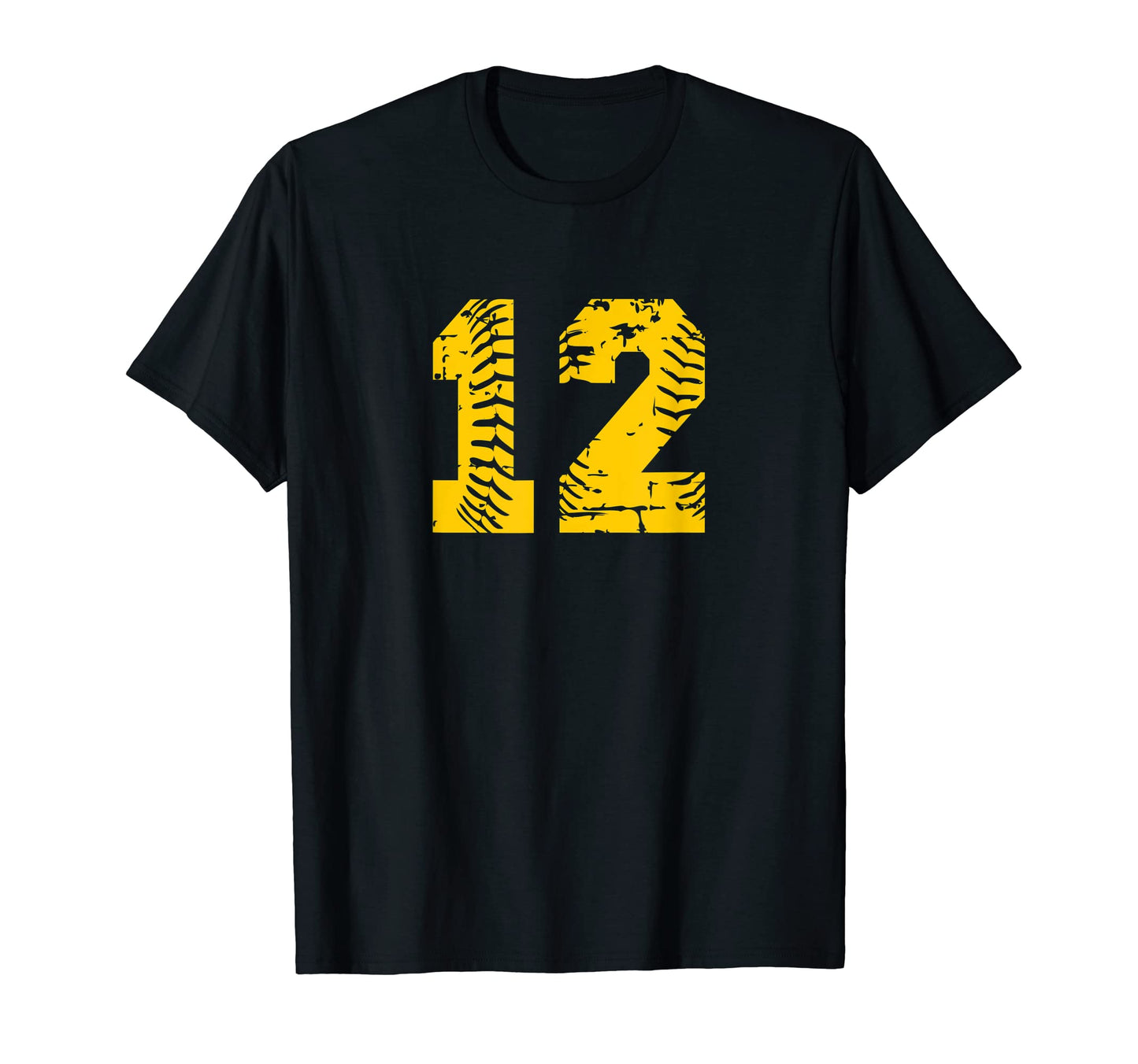 Baseball Softball Number 12 Yellow T-Shirt - Minimalist Print for Adults - T-Shirt, Sweatshirt, Hoodie