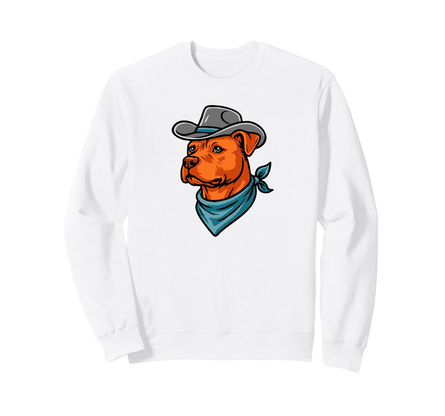 Funny Cowboy Pitbull Drawing Sweatshirt - Casual Everyday Wear Men Women - T-Shirt, Sweatshirt, Hoodie