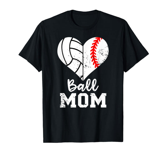 Ball Mom Heart Funny Baseball T-Shirt - Streetwear Style Men Women - T-Shirt, Sweatshirt, Hoodie