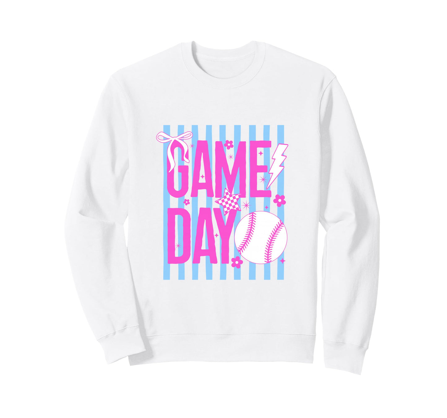 Game Day Baseball Mom Striped Bow Sweatshirt - Minimalist Print Unisex - T-Shirt, Sweatshirt, Hoodie