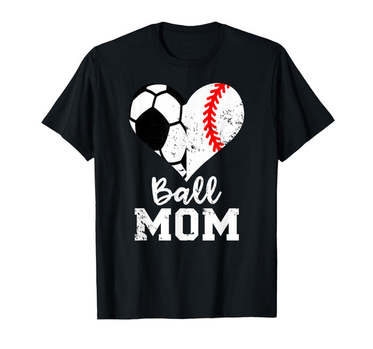 Ball Mom Heart Funny Baseball T-Shirt - Fun Novelty Design Men Women - T-Shirt, Sweatshirt, Hoodie