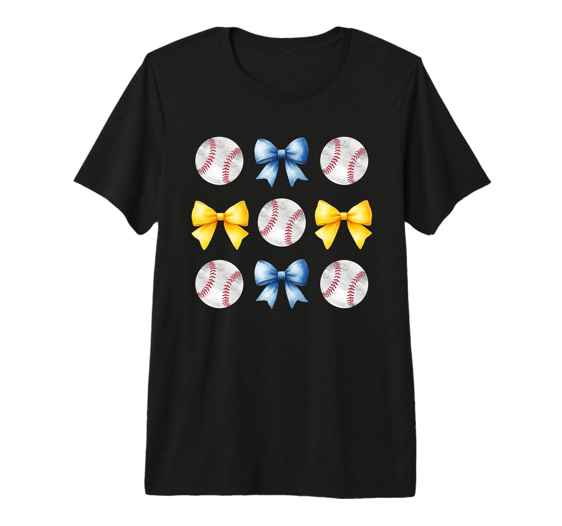 Baseballs Light Blue Yellow Bows T-Shirt - Custom Art Print for Adults - T-Shirt, Sweatshirt, Hoodie