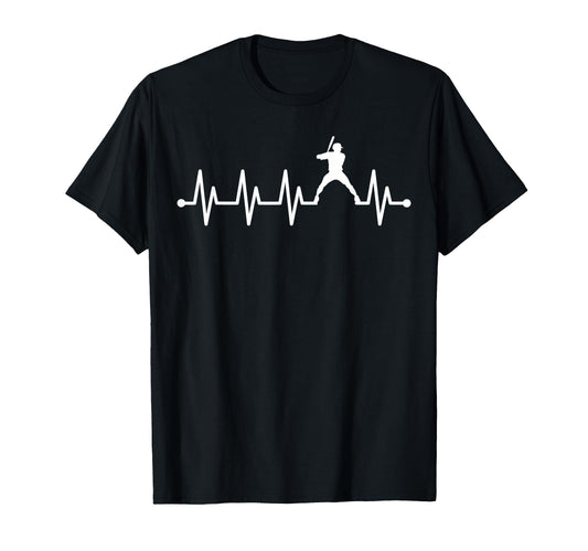 Baseball Batter Hitter Heartbeat Ecg T-Shirt - Novelty Apparel for Adults - T-Shirt, Sweatshirt, Hoodie