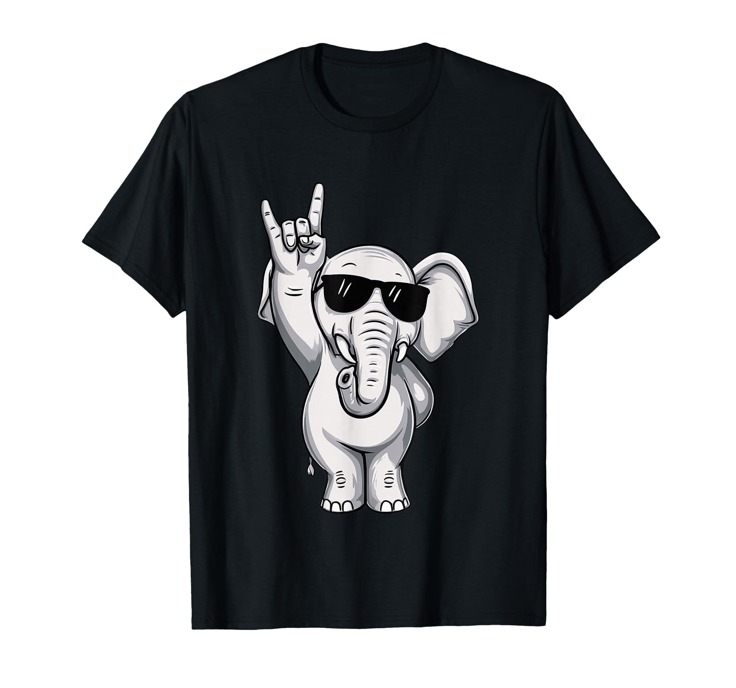 Cartoon Elephant Rock Hand Sign Punk T-Shirt - Trendy Graphic for Adults - T-Shirt, Sweatshirt, Hoodie