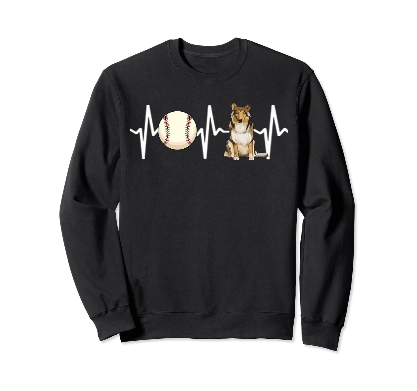 Baseball Collie Heartbeat Dog Lover Sweatshirt - Graphic Print Men Women - T-Shirt, Sweatshirt, Hoodie