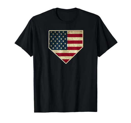 American Flag Baseball Home Plate T-Shirt - Trendy Graphic for Adults - T-Shirt, Sweatshirt, Hoodie