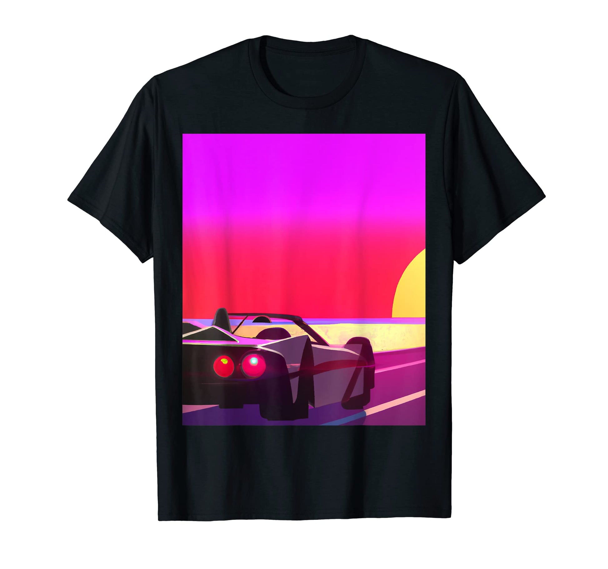 Synthwave Outrun Sports Car Beach Sunset T-Shirt - Streetwear Style Unisex - T-Shirt, Sweatshirt, Hoodie