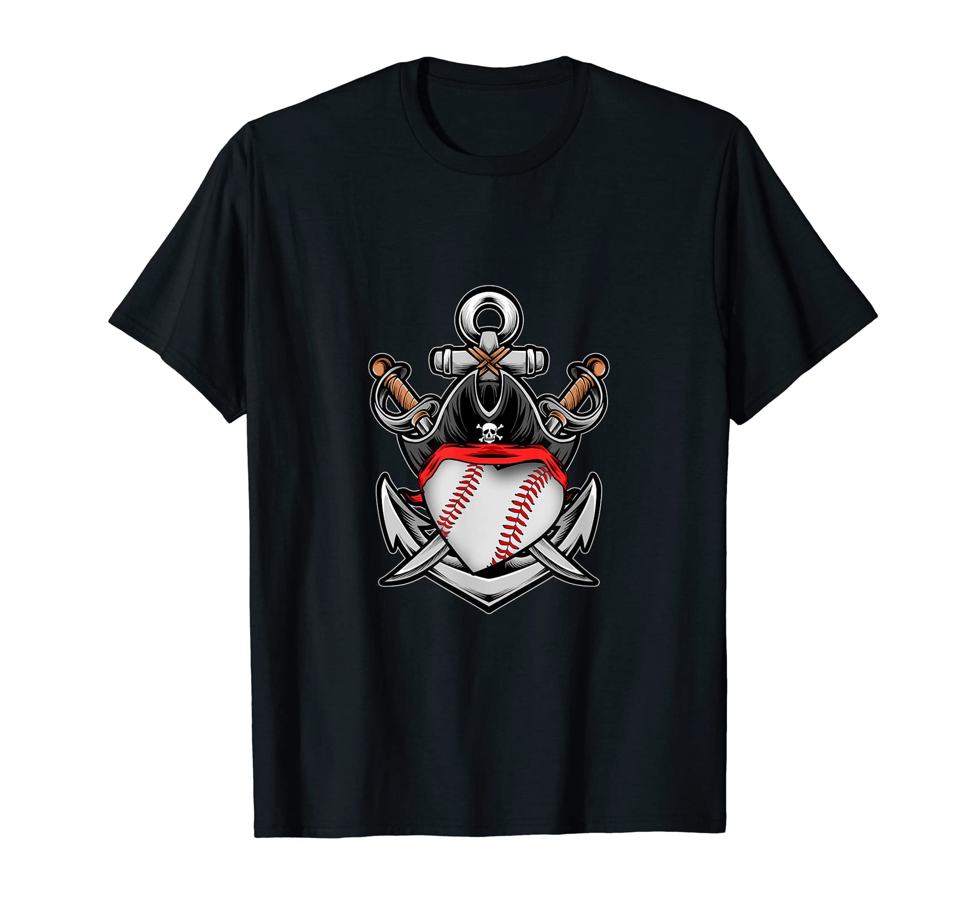 Pirate Baseball Heart Skull Hat T-Shirt - Streetwear Style Unisex - T-Shirt, Sweatshirt, Hoodie
