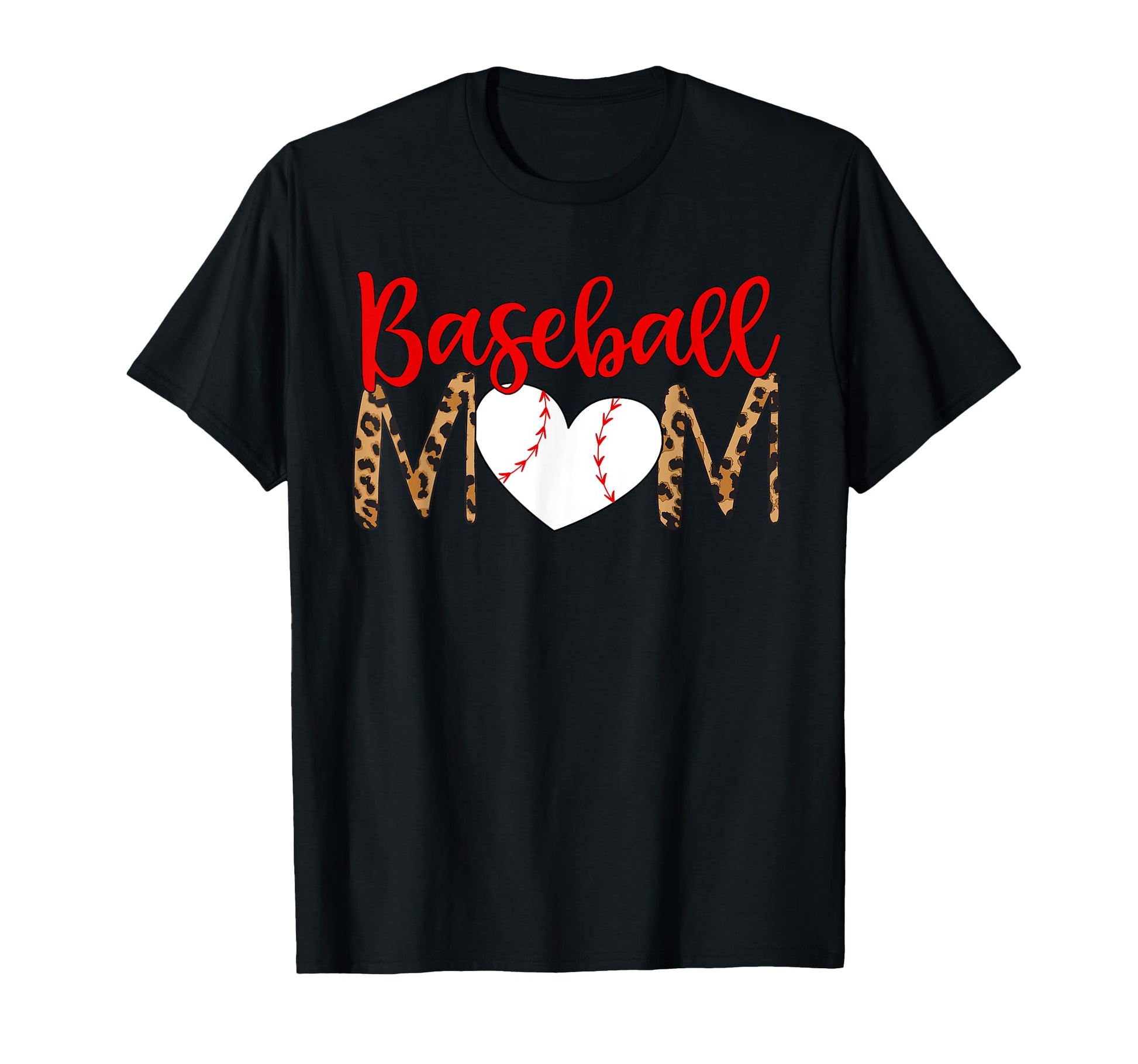 Womens Baseball Heart Stiches Mom Leopard T-Shirt - Graphic Print Unisex - T-Shirt, Sweatshirt, Hoodie