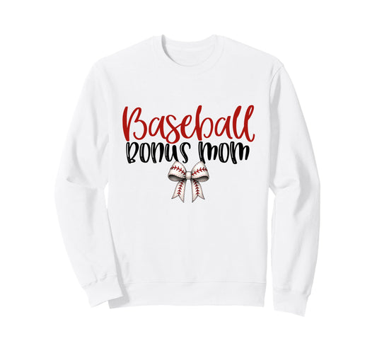 Baseball Bonus Mom Coquette Bow Sweatshirt - Fun Novelty Design for Adults - T-Shirt, Sweatshirt, Hoodie