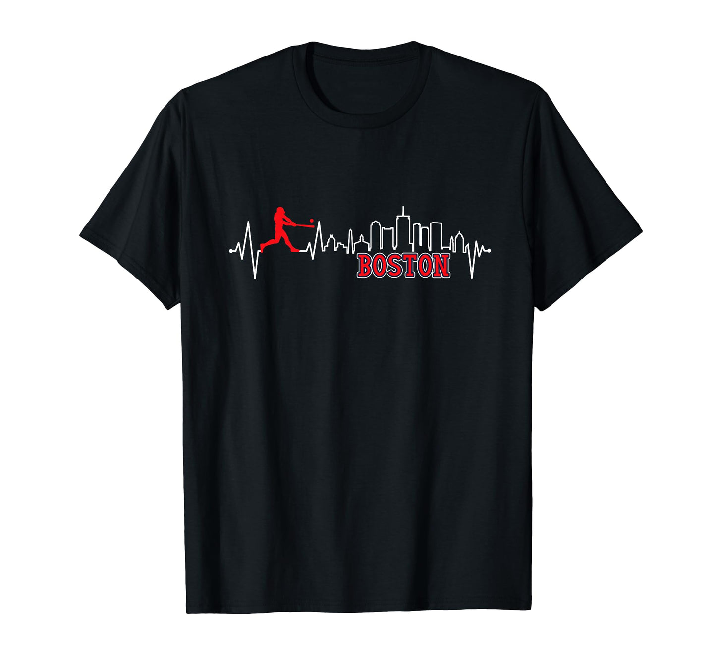 Boston Skyline Baseball Heartbeat T-Shirt - Casual Everyday Wear Men Women - T-Shirt, Sweatshirt, Hoodie