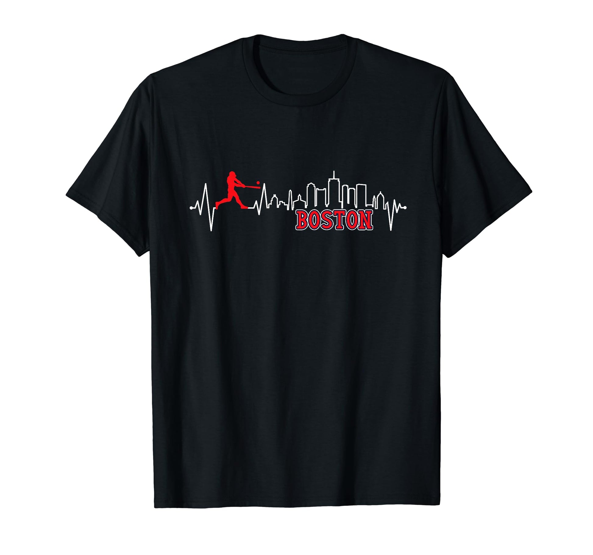 Boston Skyline Baseball Heartbeat T-Shirt - Casual Everyday Wear Men Women - T-Shirt, Sweatshirt, Hoodie