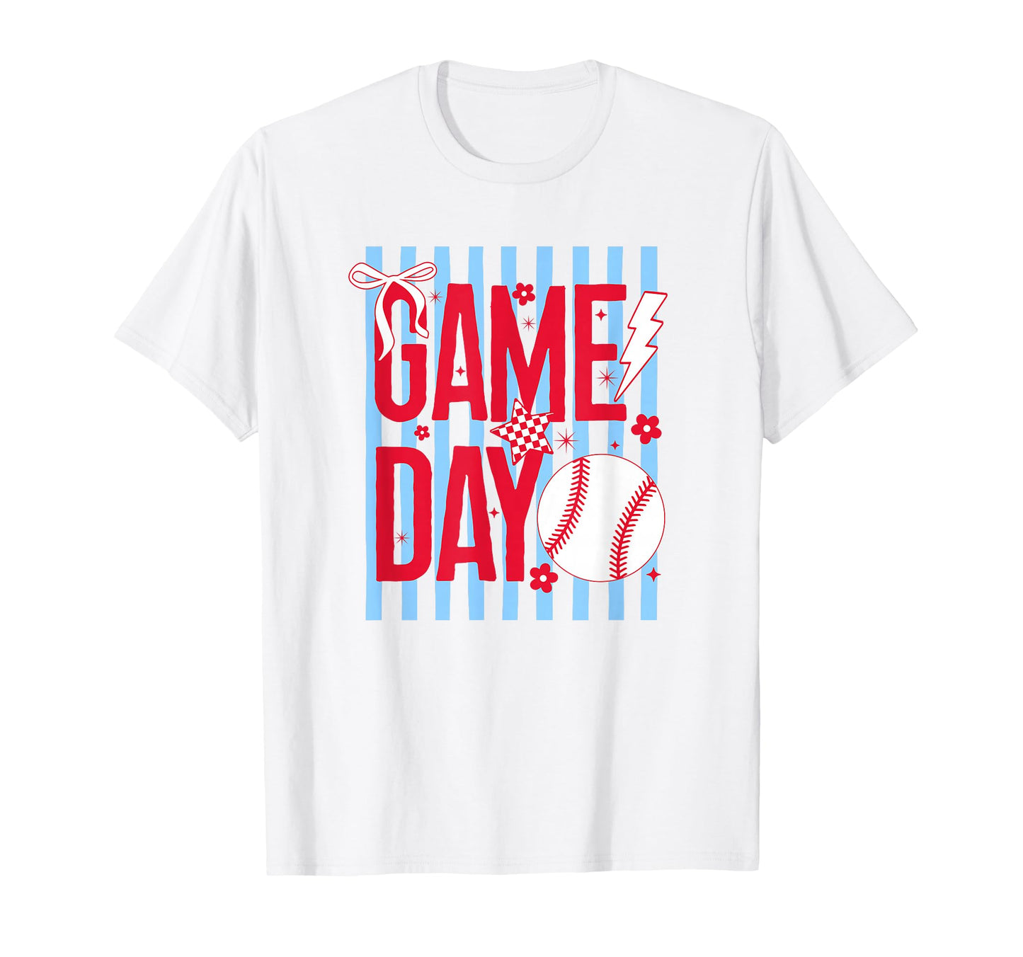 Game Day Baseball Mom Red Blue Striped T-Shirt - Novelty Apparel Men Women - T-Shirt, Sweatshirt, Hoodie