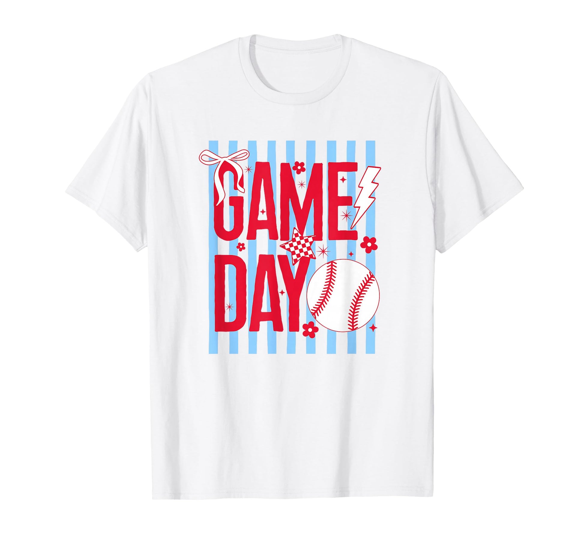 Game Day Baseball Mom Red Blue Striped T-Shirt - Novelty Apparel Men Women - T-Shirt, Sweatshirt, Hoodie