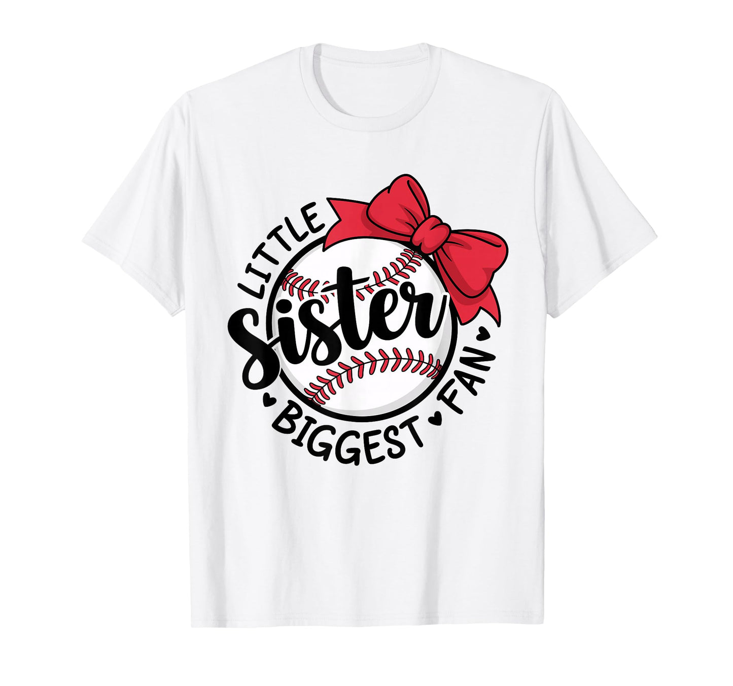 Baseball Little Sister Biggest Fan Bow T-Shirt - Graphic Print Unisex - T-Shirt, Sweatshirt, Hoodie