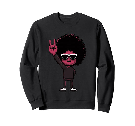 Afro Rock Hand Sign Character Funky Sweatshirt - Unique Graphic for Adults - T-Shirt, Sweatshirt, Hoodie