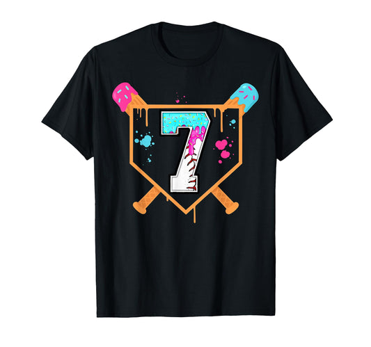 Baseball 7Th Birthday Ice Cream Drip 7 T-Shirt - Unique Graphic for Adults - T-Shirt, Sweatshirt, Hoodie