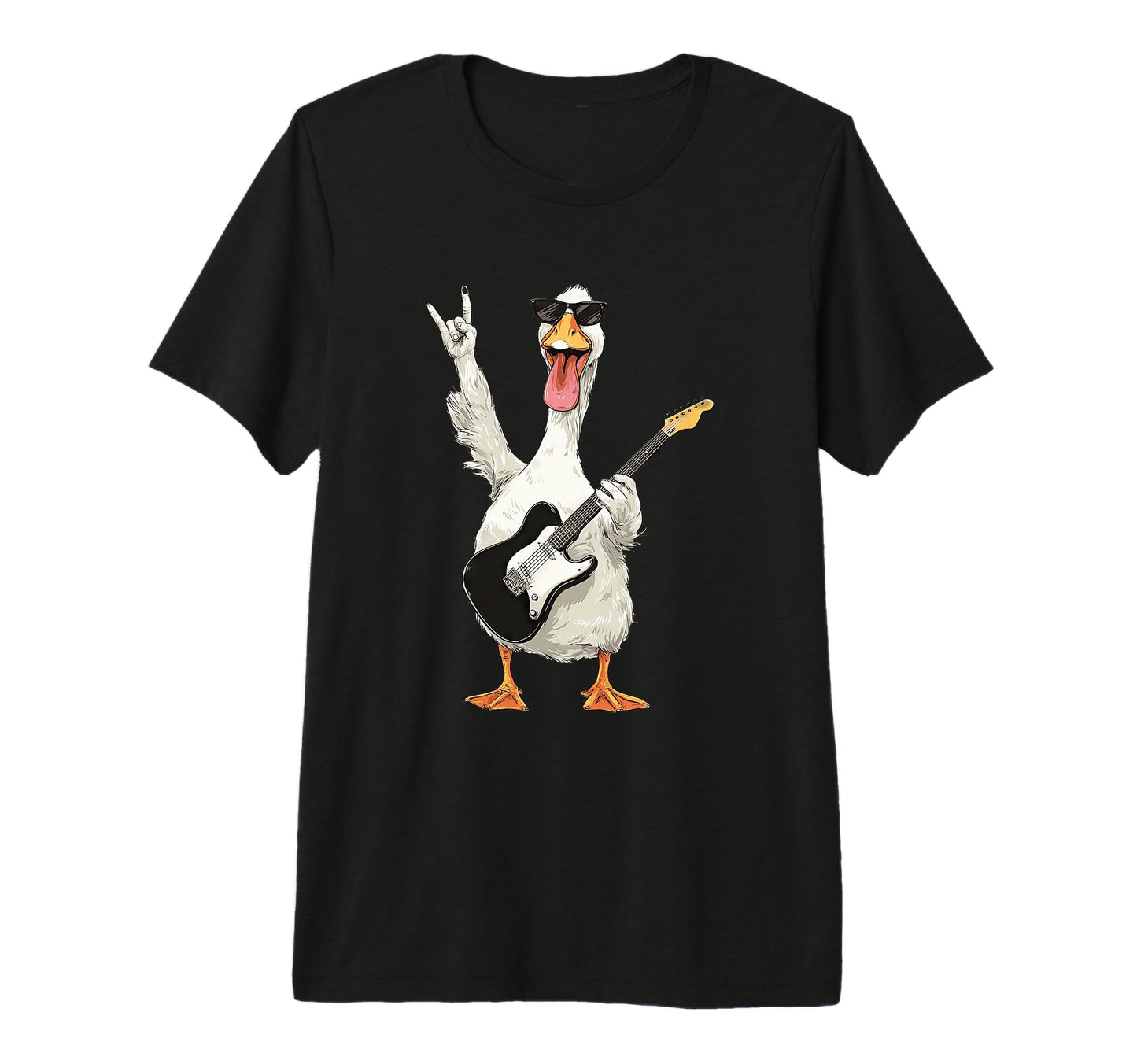 Funny Rock Duck Cartoon Guitar T-Shirt - Minimalist Print for Adults - T-Shirt, Sweatshirt, Hoodie
