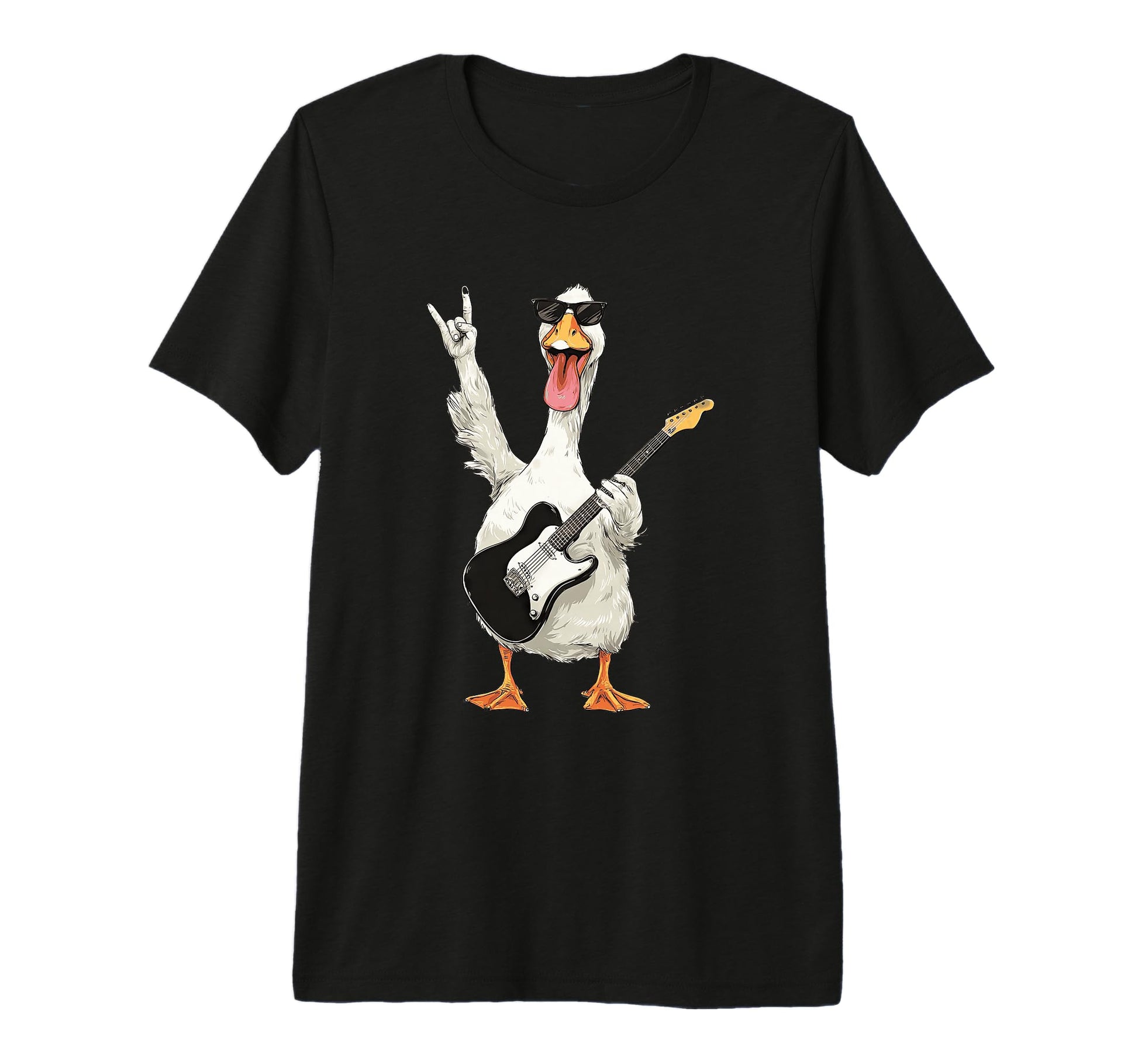Funny Rock Duck Cartoon Guitar T-Shirt - Minimalist Print for Adults - T-Shirt, Sweatshirt, Hoodie
