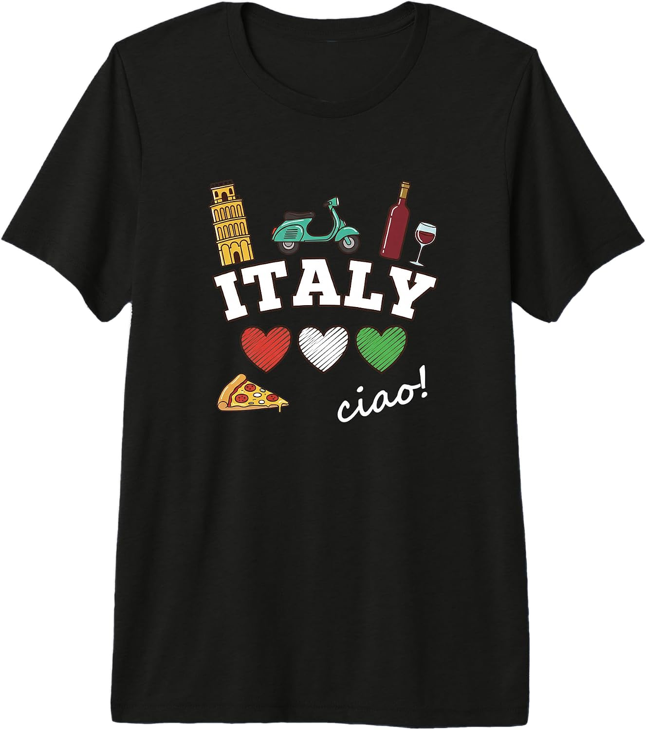 Italy Travel Ciao Pizza Wine Scooter Hearts Rome - Adult & Kids T-Shirts, Sweatshirts & Hoodies apparel design preview 1