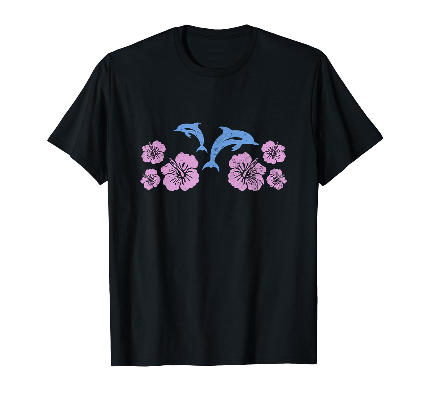 Dolphin Hibiscus Y2K Aesthetic Distressed T-Shirt - Minimalist Print Unisex - T-Shirt, Sweatshirt, Hoodie