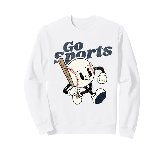 Baseball Cartoon Go Sports Funny Sweatshirt - Graphic Print Men Women - T-Shirt, Sweatshirt, Hoodie