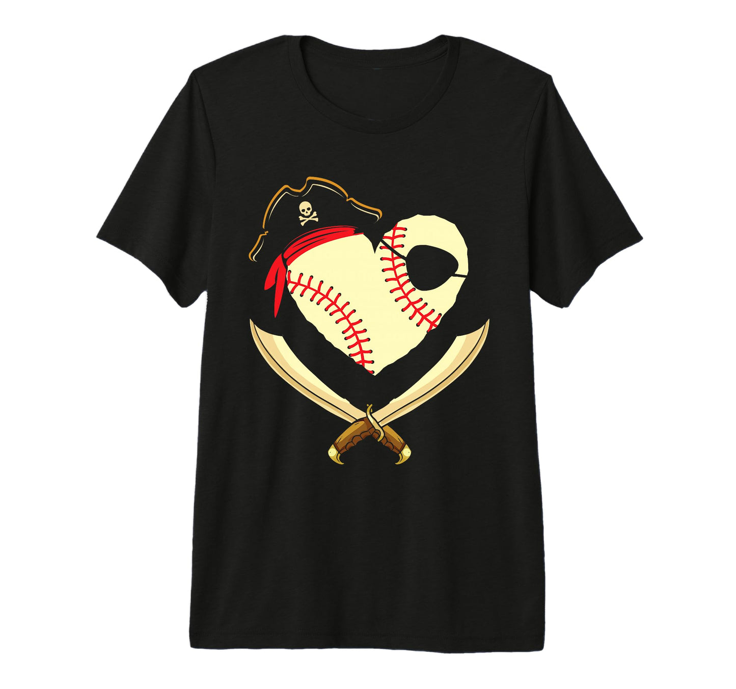 Baseball Pirate Piracy Skull Hat T-Shirt - Fun Novelty Design for Adults - T-Shirt, Sweatshirt, Hoodie