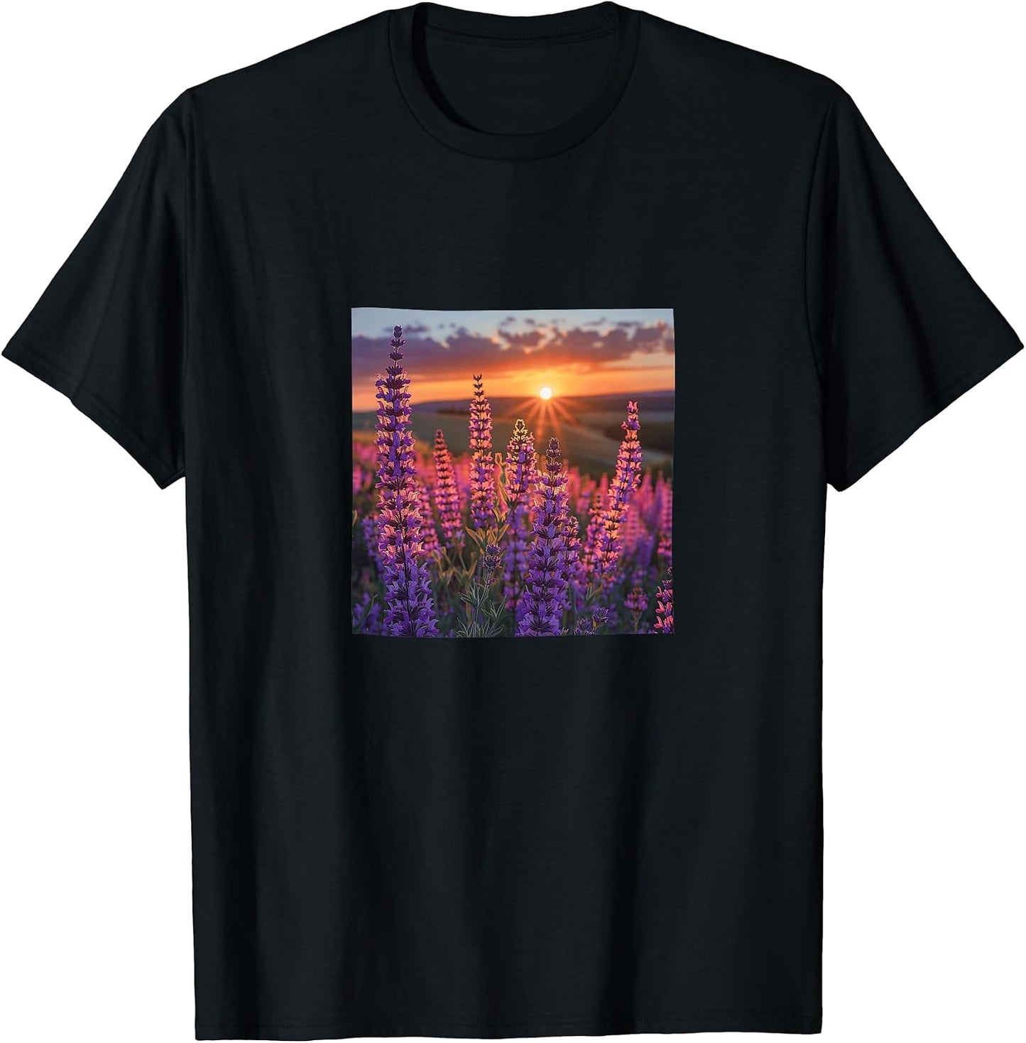 Salvia Flower Field Beautiful Sunset Merch - Adult & Kids T-Shirts, Sweatshirts & Hoodies apparel design preview 1