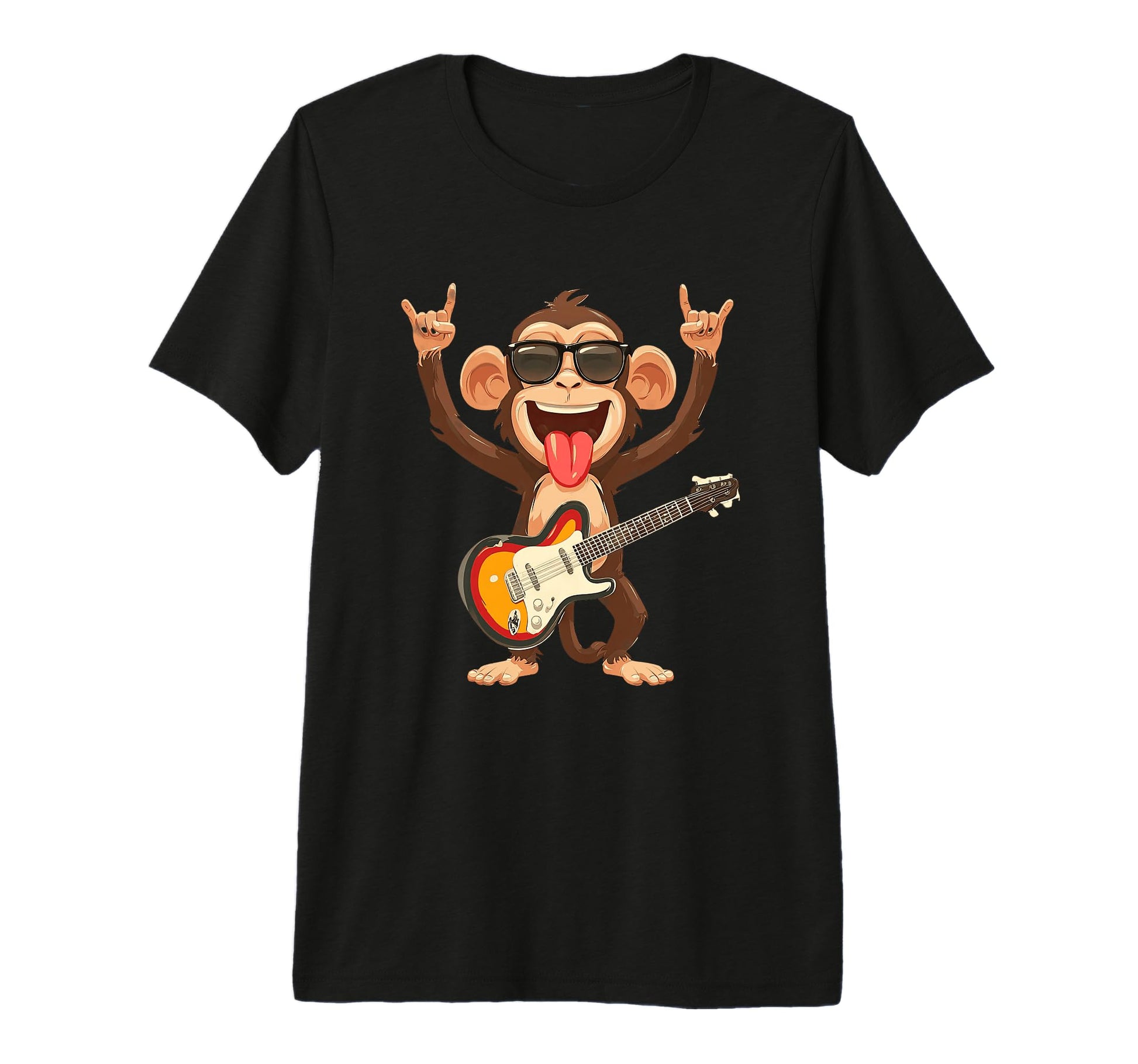 Funny Rock Monkey Guitarist Cartoon T-Shirt - Streetwear Style for Adults - T-Shirt, Sweatshirt, Hoodie