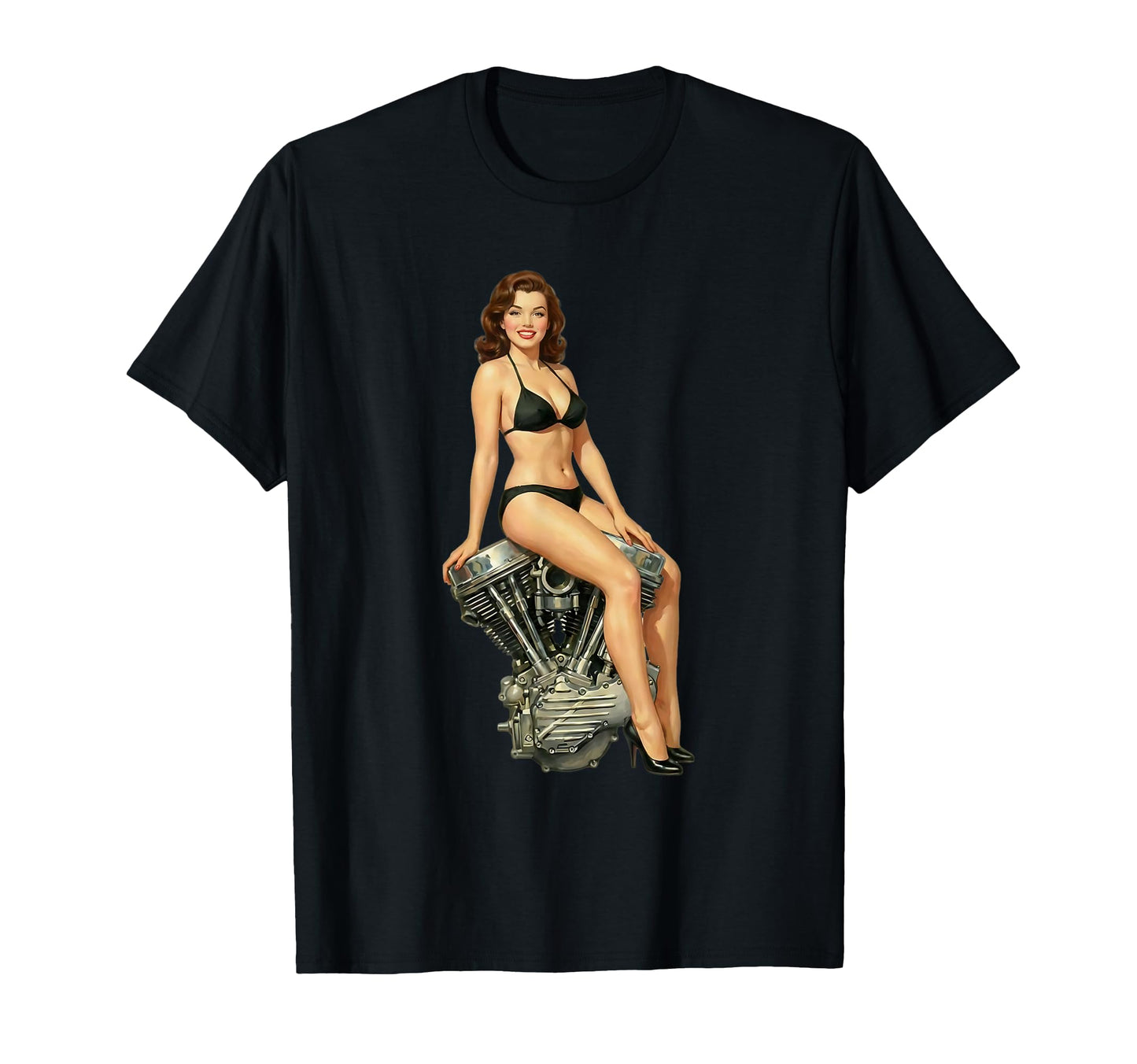 Pinup Panhead Motor Bikini Art T-Shirt - Fun Novelty Design Men Women - T-Shirt, Sweatshirt, Hoodie