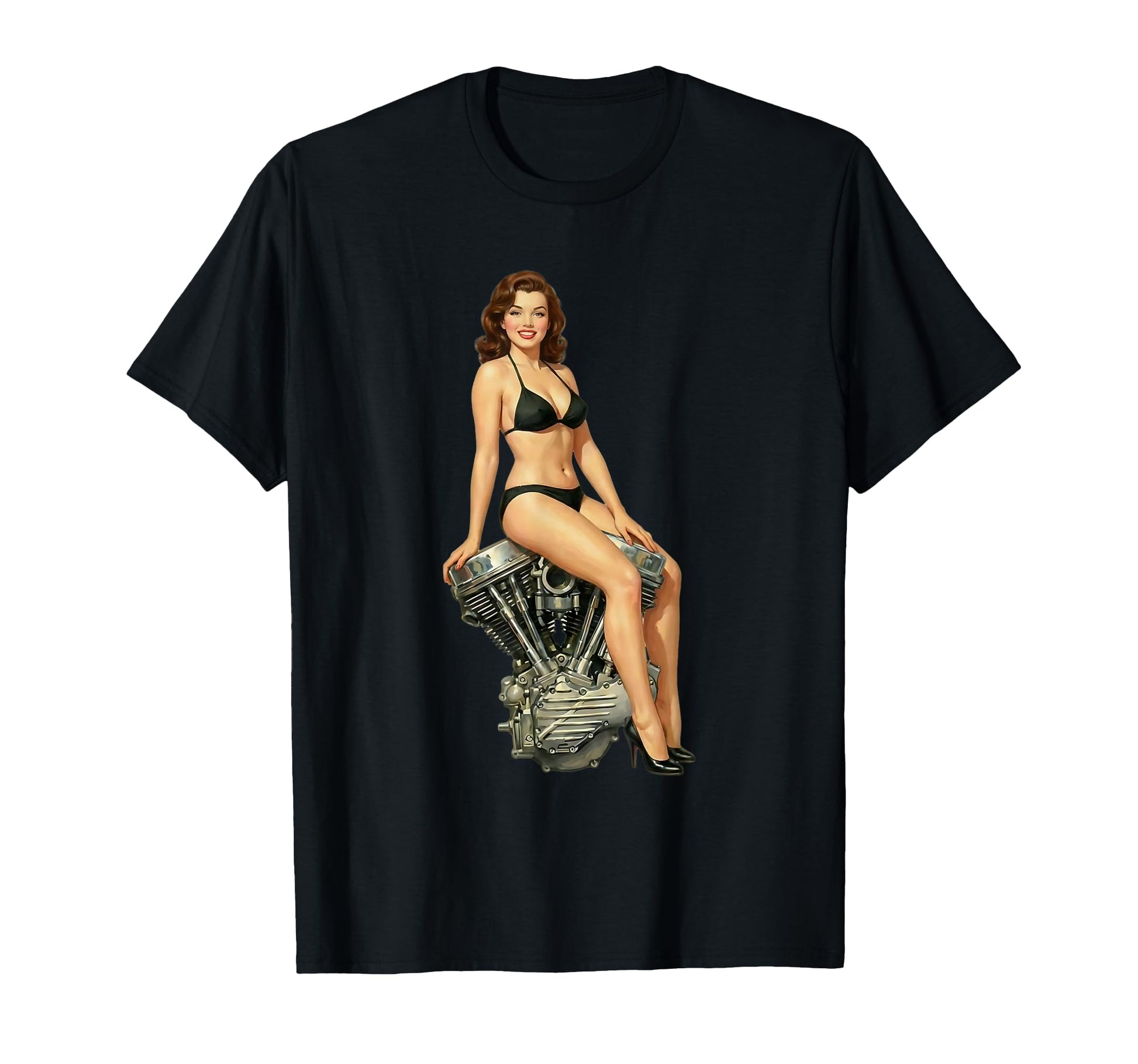 Pinup Panhead Motor Bikini Art T-Shirt - Fun Novelty Design Men Women - T-Shirt, Sweatshirt, Hoodie