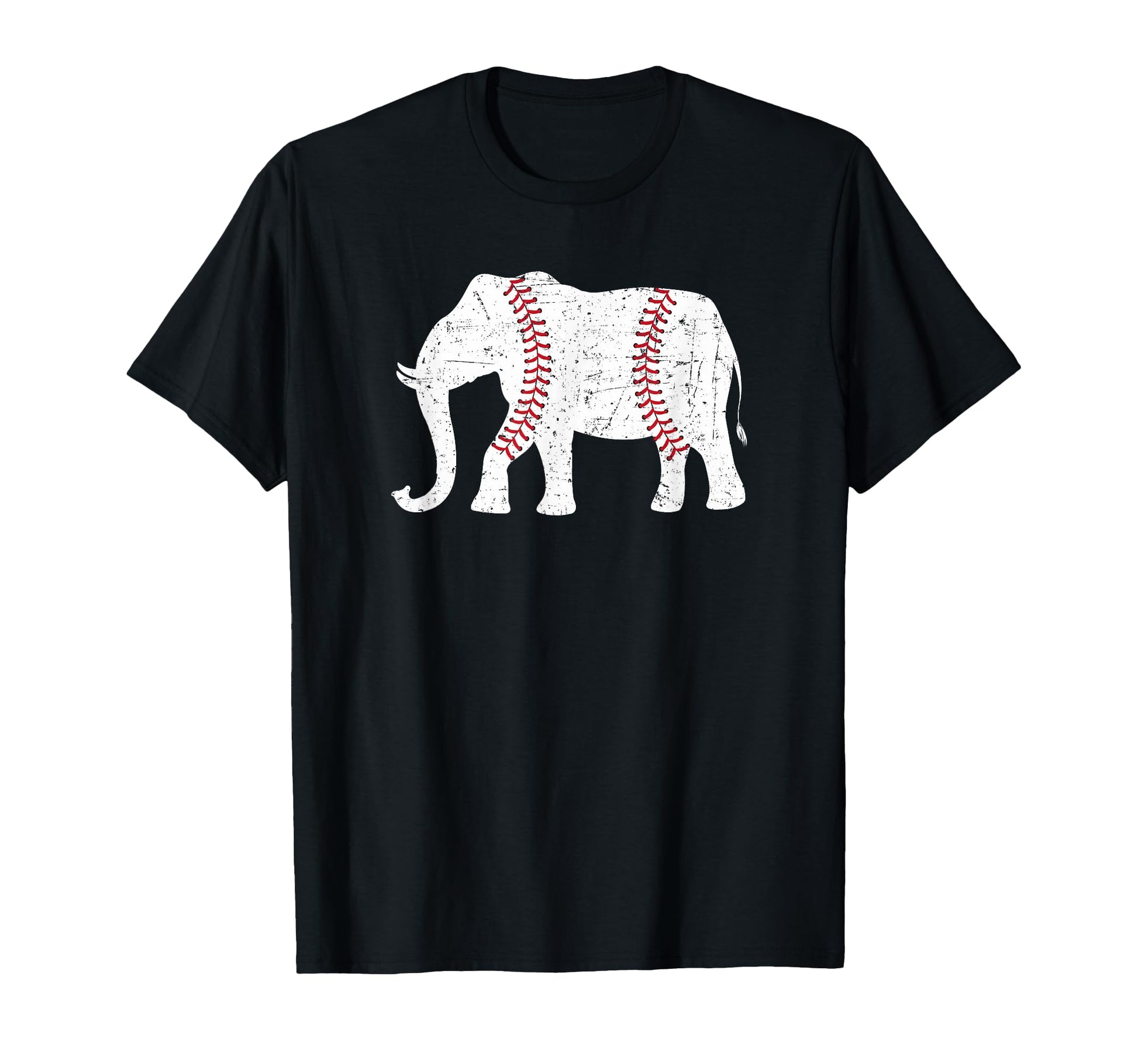 Elephant Baseball Distressed T-Shirt - Fun Novelty Design Men Women - T-Shirt, Sweatshirt, Hoodie