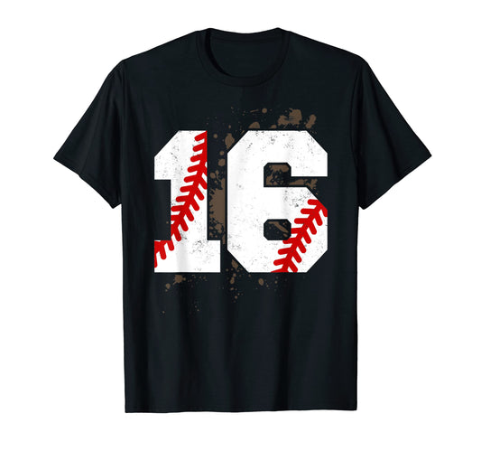 16Th Birthday Baseball 16 Years Old T-Shirt - Unique Graphic Men Women - T-Shirt, Sweatshirt, Hoodie