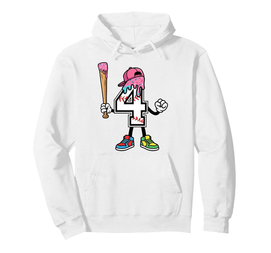 4Th Birthday Baseball Ice Cream Drip Fourth Hoodie - Unique Graphic Unisex - T-Shirt, Sweatshirt, Hoodie