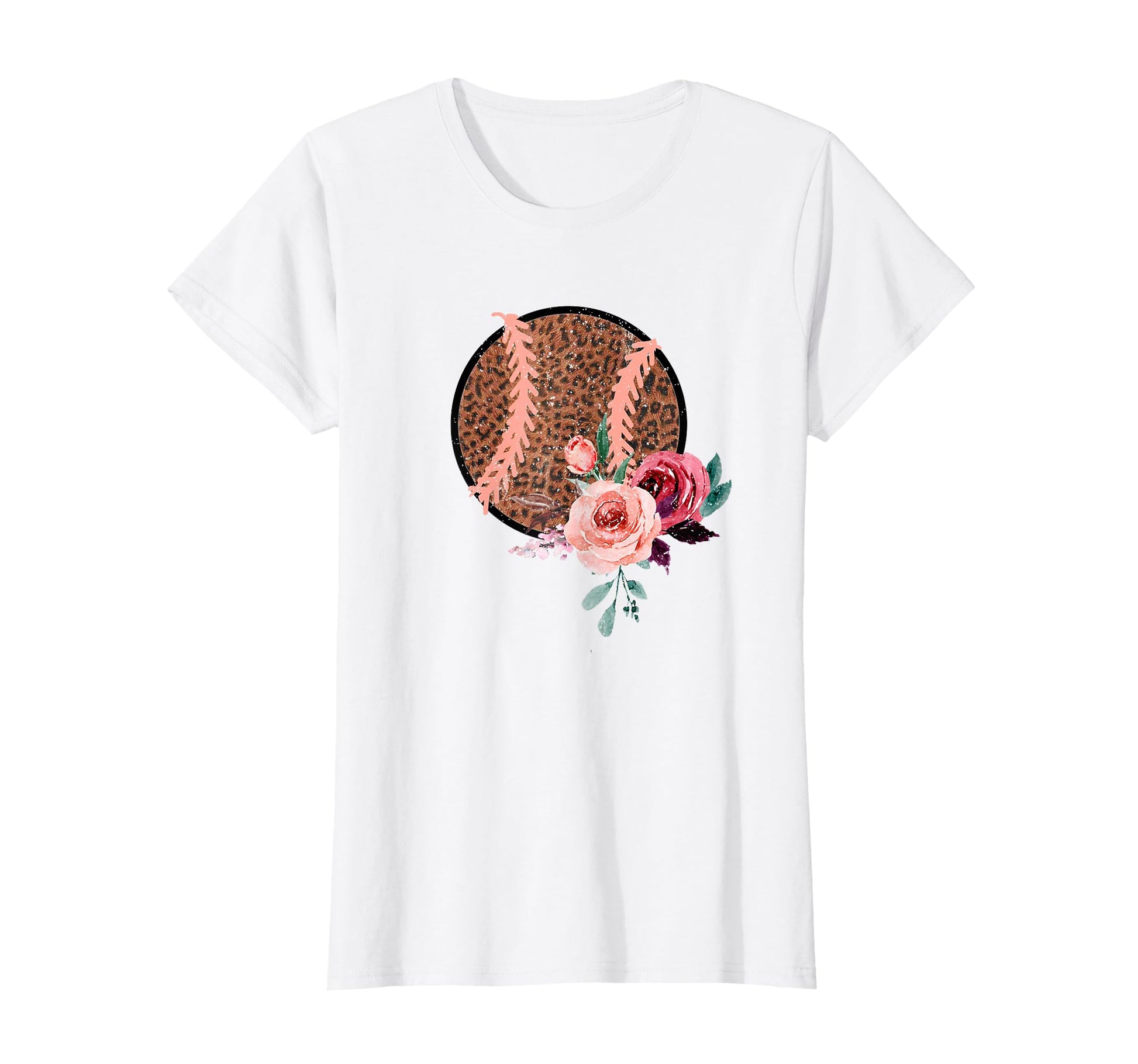Baseball Softball Leopard Floral Rose T-Shirt - Trendy Graphic for Adults - T-Shirt, Sweatshirt, Hoodie