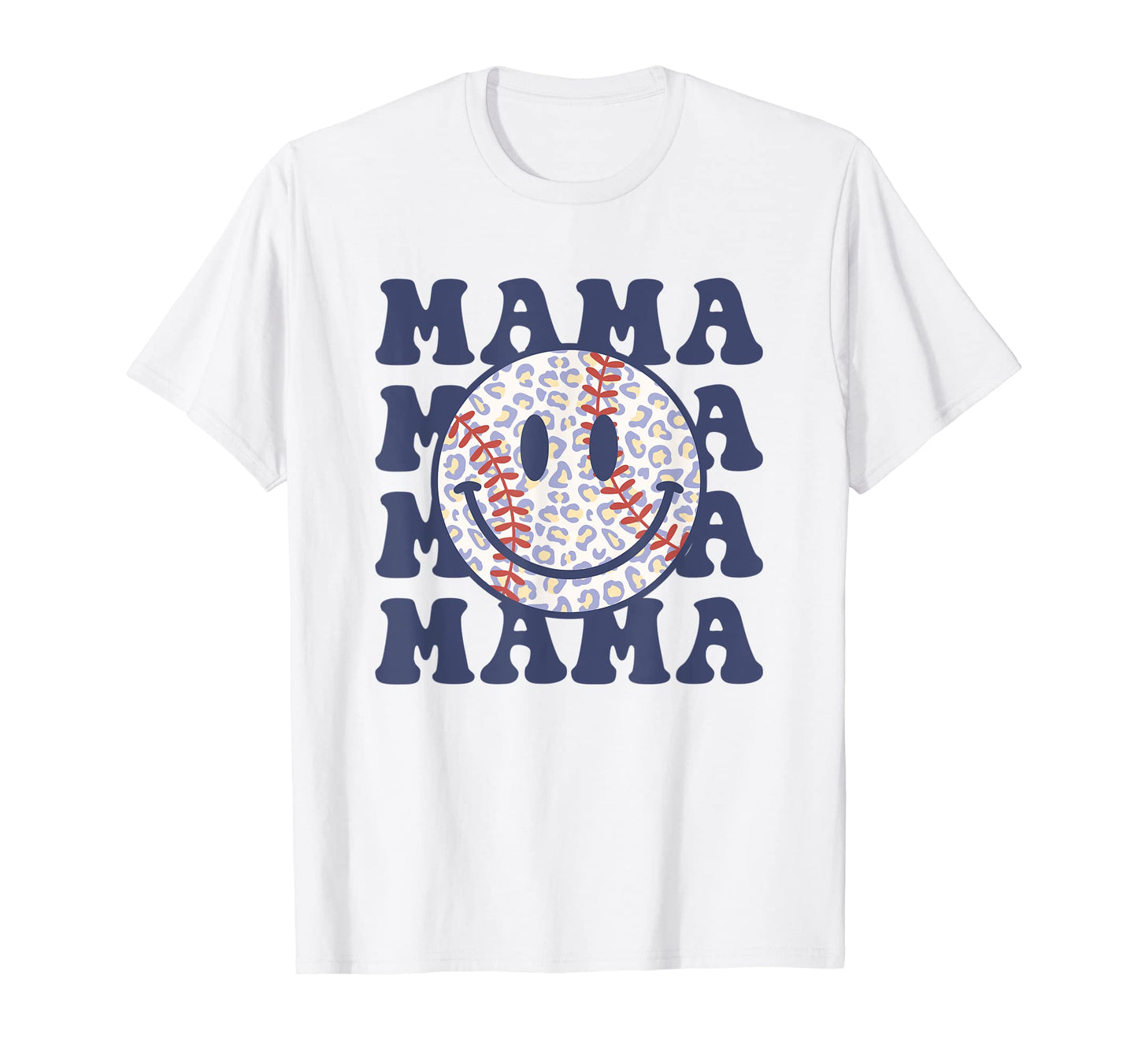 Baseball Mama Happy Face Leopard T-Shirt - Custom Art Print for Adults - T-Shirt, Sweatshirt, Hoodie