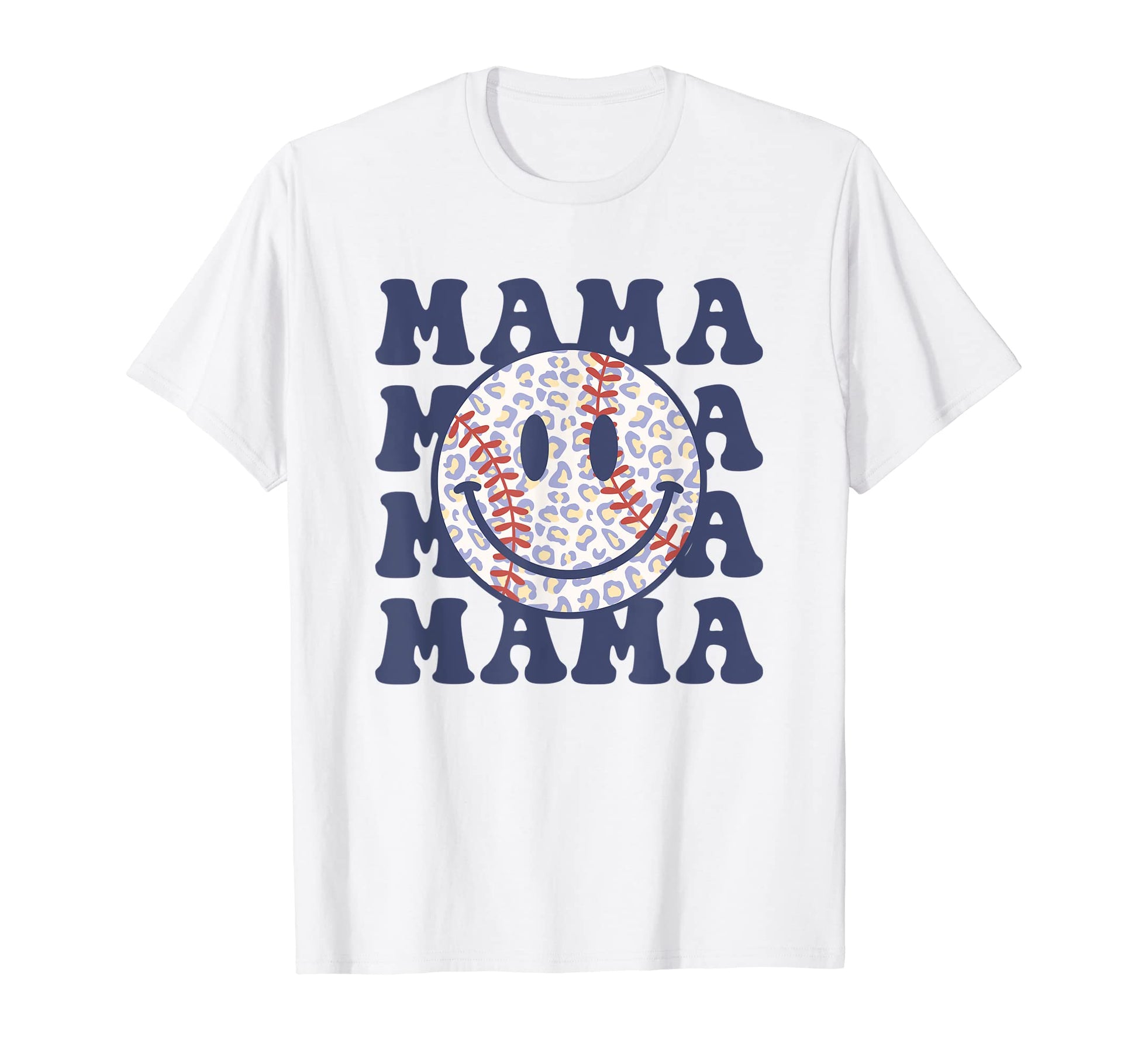 Baseball Mama Happy Face Leopard T-Shirt - Custom Art Print for Adults - T-Shirt, Sweatshirt, Hoodie