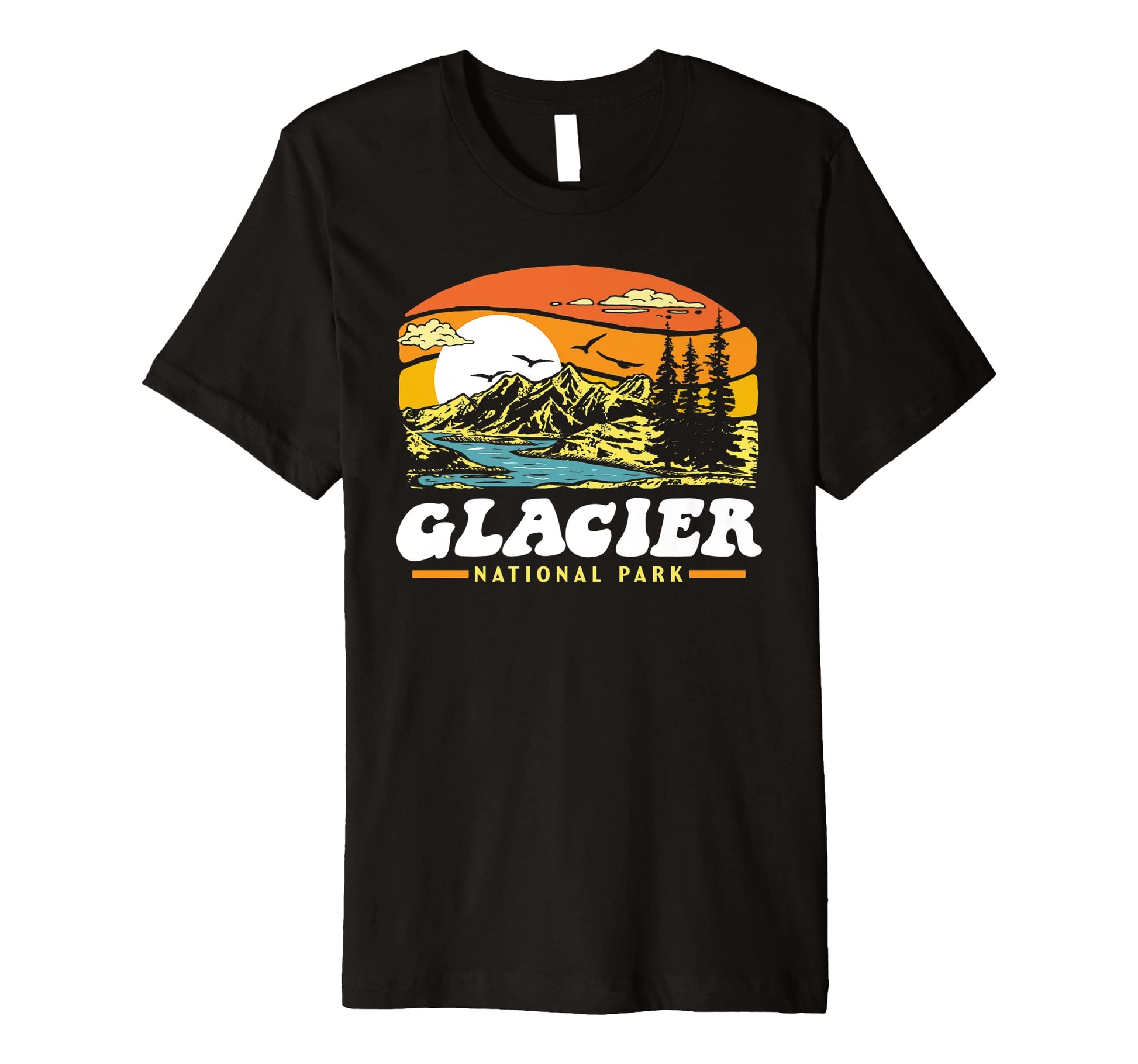 Glacier National Park 80S Mountains T-Shirt - Fun Novelty Design Unisex - T-Shirt, Sweatshirt, Hoodie