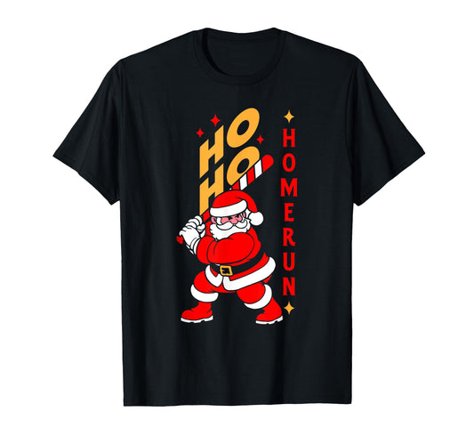 Baseball Ho Ho Homerun Santa Playing T-Shirt - Minimalist Print for Adults - T-Shirt, Sweatshirt, Hoodie