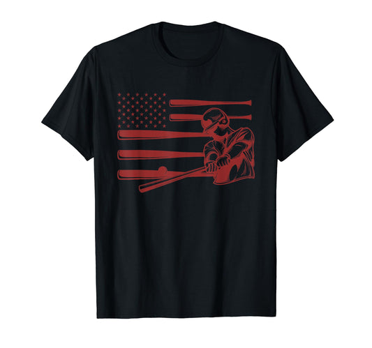 American Batter Baseball Player Bat Us Flag T-Shirt - Graphic Print Unisex - T-Shirt, Sweatshirt, Hoodie