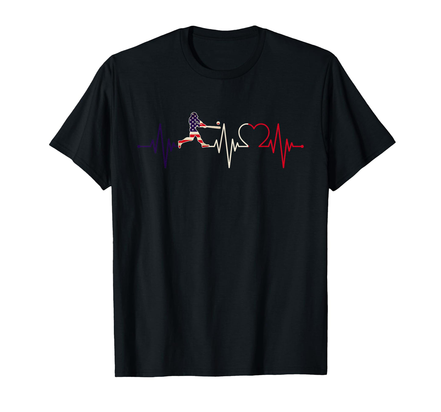 4Th July Baseball Heartbeat American T-Shirt - Graphic Print for Adults - T-Shirt, Sweatshirt, Hoodie