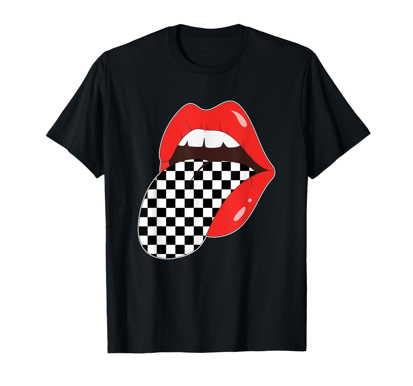 Checkerboard Red Lips Checkered T-Shirt - Novelty Apparel for Adults - T-Shirt, Sweatshirt, Hoodie