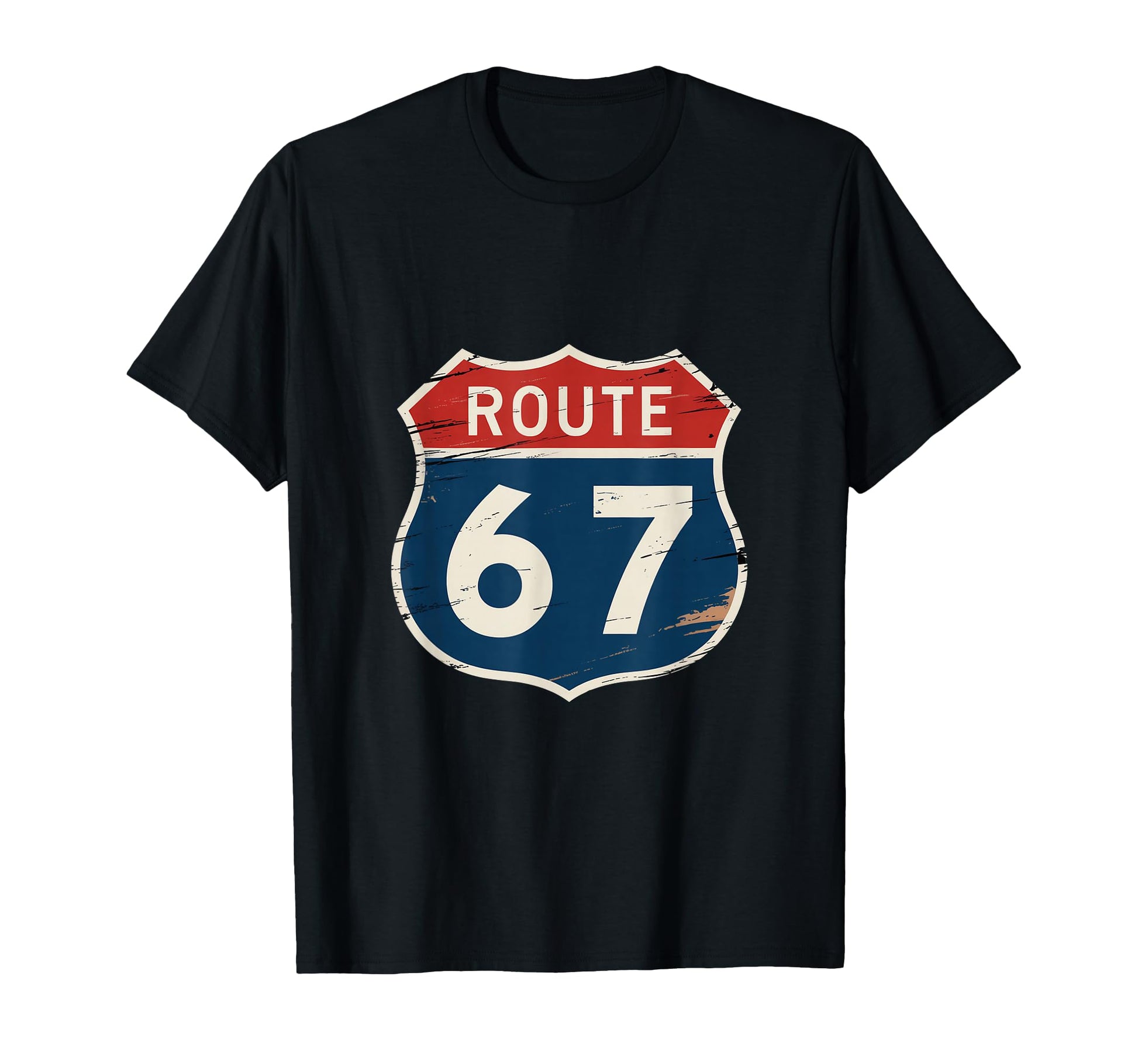 Road Trip Route 67 Highway Shield Badge T-Shirt - Unique Graphic Men Women - T-Shirt, Sweatshirt, Hoodie